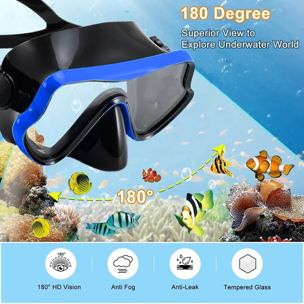 Snorkelset voor Volwassenen met Panoramisch Masker, Droge Snorkel en Verstelbare Vinnen 1