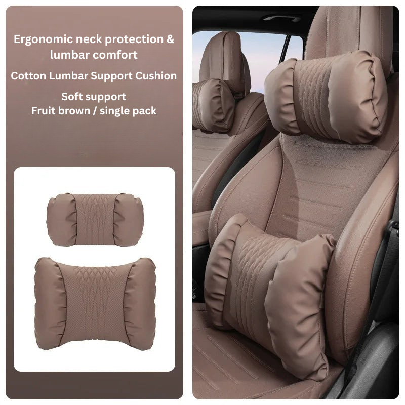 Hoofdsteun & Lendensteun Auto – Nappa-Look PU, Zachte Vulling & 2-Delige Set
