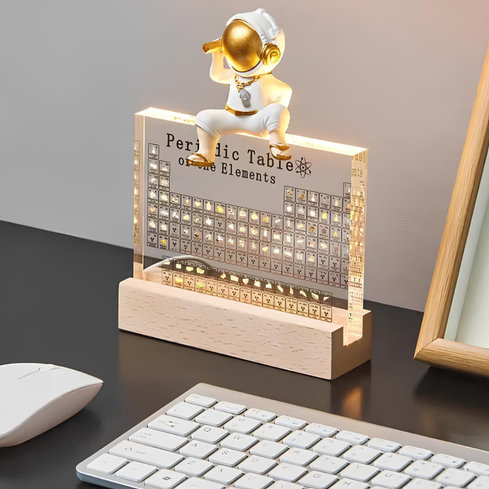 Elementa Verlichte Periodieke Tabel – Acryl display met houten voet & 83 echte elementen
