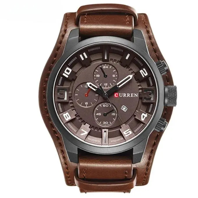 Heren Chronograaf Horloge – Quartz Uurwerk, Leren Band & Stopfunctie