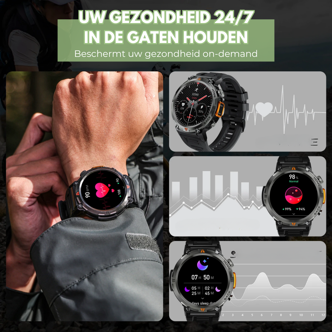 Teralis – Outdoor Smartwatch Bluetooth & Gezondheid – Fitness & Dagelijks Gebruik VestraGear