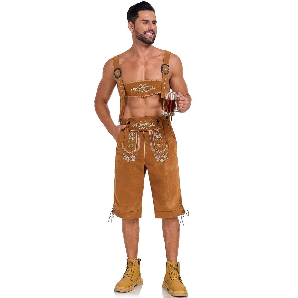 Bergkönig – Heren Lederhose met Borduursel & Bretels – Authentieke Oktoberfest Kleding