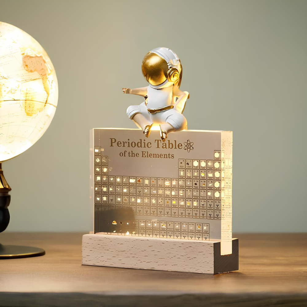 Elementa Verlichte Periodieke Tabel – Acryl display met houten voet & 83 echte elementen