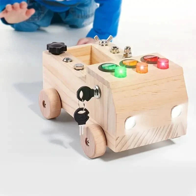 Montessori Speelbord – Interactief Houten Activiteitenbord met LED’s & Slotjes