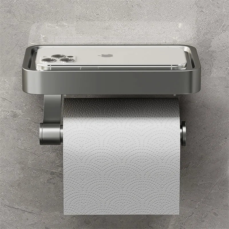 Veltrix Toiletrolhouder – Roestvrijstalen toiletrolhouder met plankje en geborsteld design