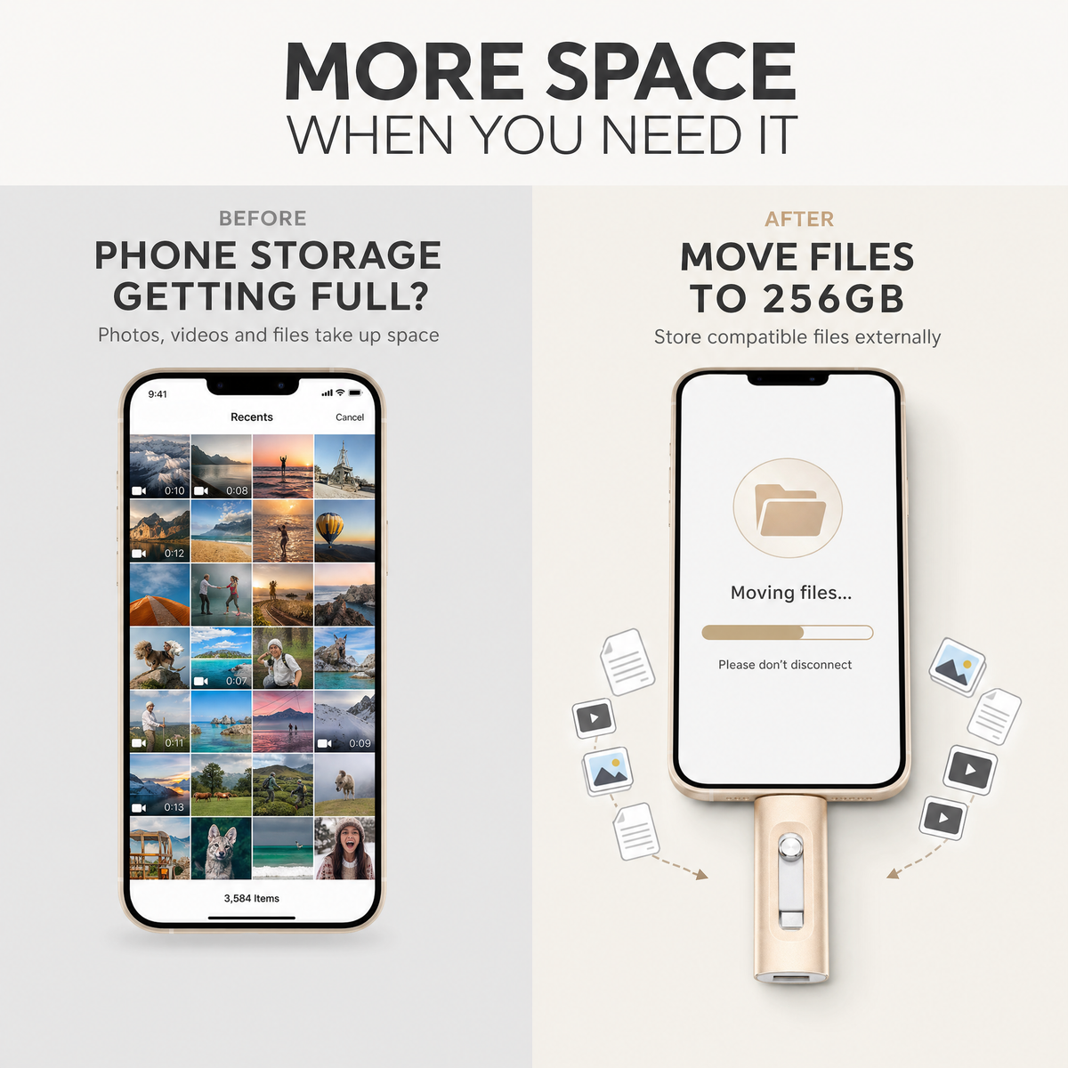 USB Stick 256GB – 3-in-1 Opslag voor iPhone, Smartphone & PC Vestragear