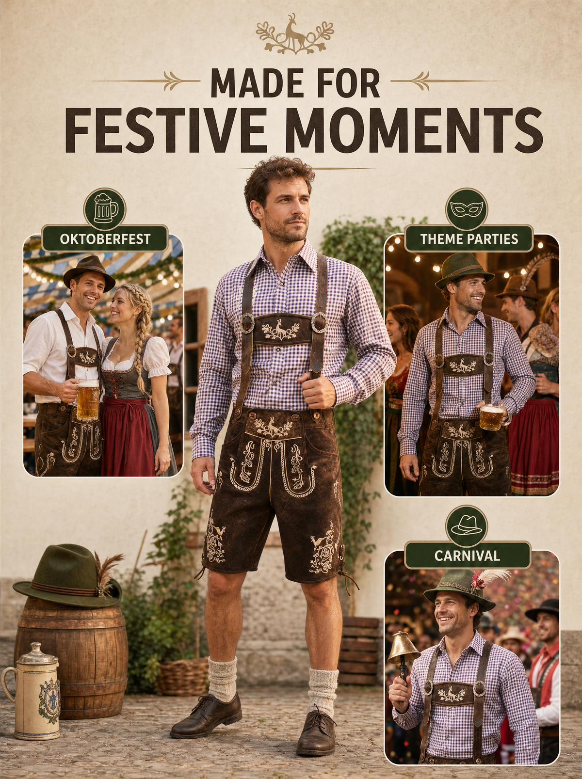 AlpenViktor – Heren Lederhosen Oktoberfest Set – Authentiek & Feestelijk VestraGear