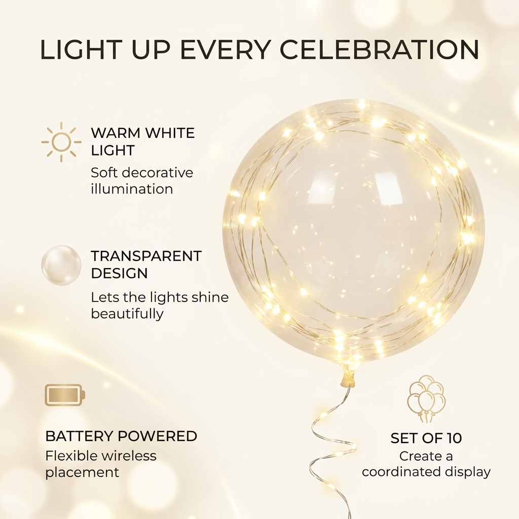 LED Ballonnen – 10 Stuks met Lichtsnoer voor Feesten & Bruiloften Vestragear