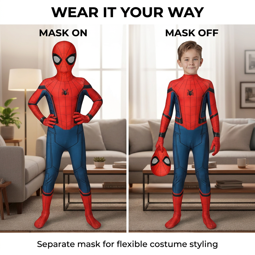 Superhelden Kostuum – Stretchstof, 3D Design & Afneembaar Masker Vestragear