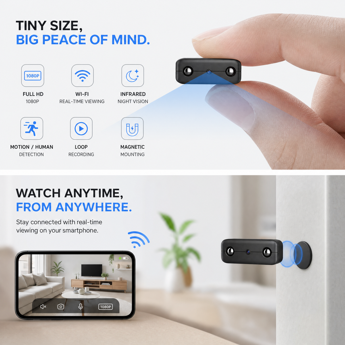 Micro HD camera – Compacte WiFi beveiligingscamera met nachtzicht & audio VestraGear