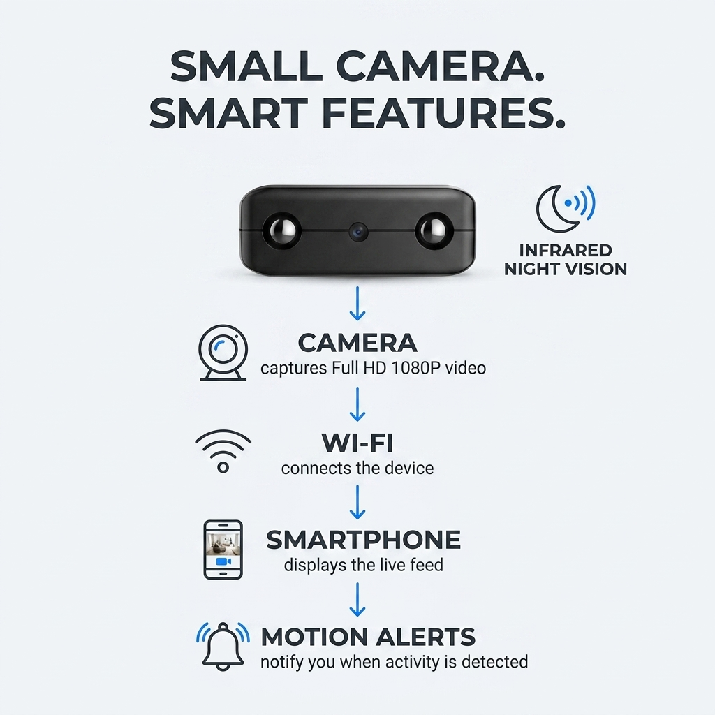 Micro HD camera – Compacte WiFi beveiligingscamera met nachtzicht & audio VestraGear