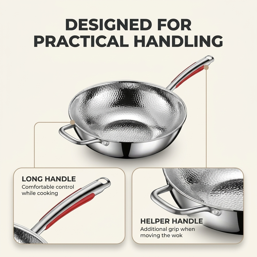 Titanium Wokpan 30 cm – Inductie, Ronde Bodem & Lichtgewicht Design Vestragear
