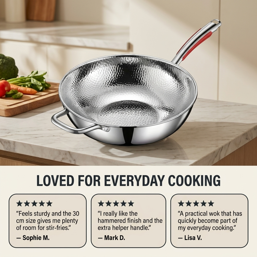 Titanium Wokpan 30 cm – Inductie, Ronde Bodem & Lichtgewicht Design Vestragear