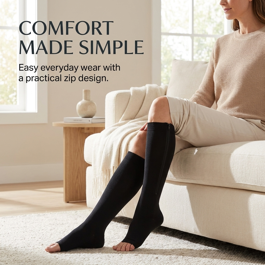 Compressiekousen met Rits – Ademend, Open Teen & Comfortabele Pasvorm Vestragear