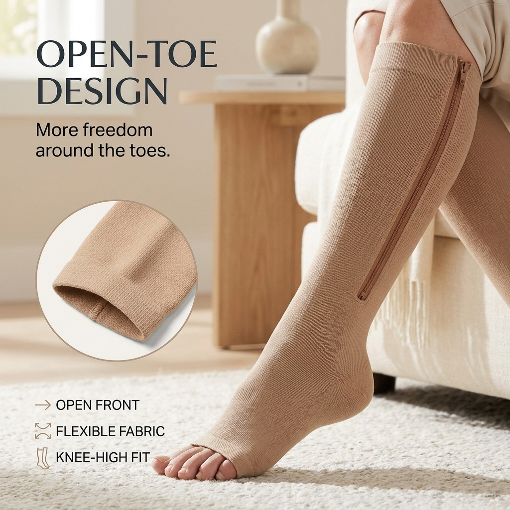 Compressiekousen met Rits – Ademend, Open Teen & Comfortabele Pasvorm Vestragear