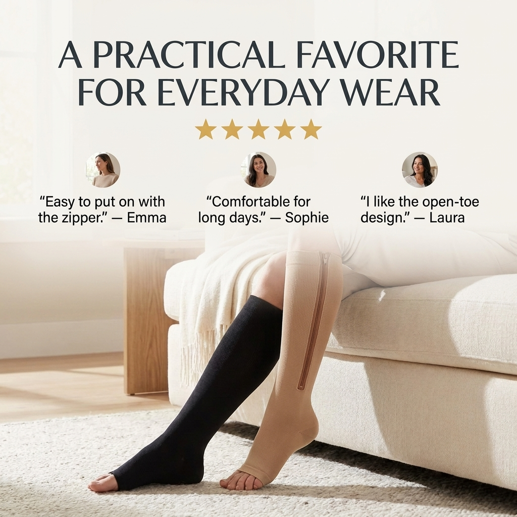 Compressiekousen met Rits – Ademend, Open Teen & Comfortabele Pasvorm Vestragear