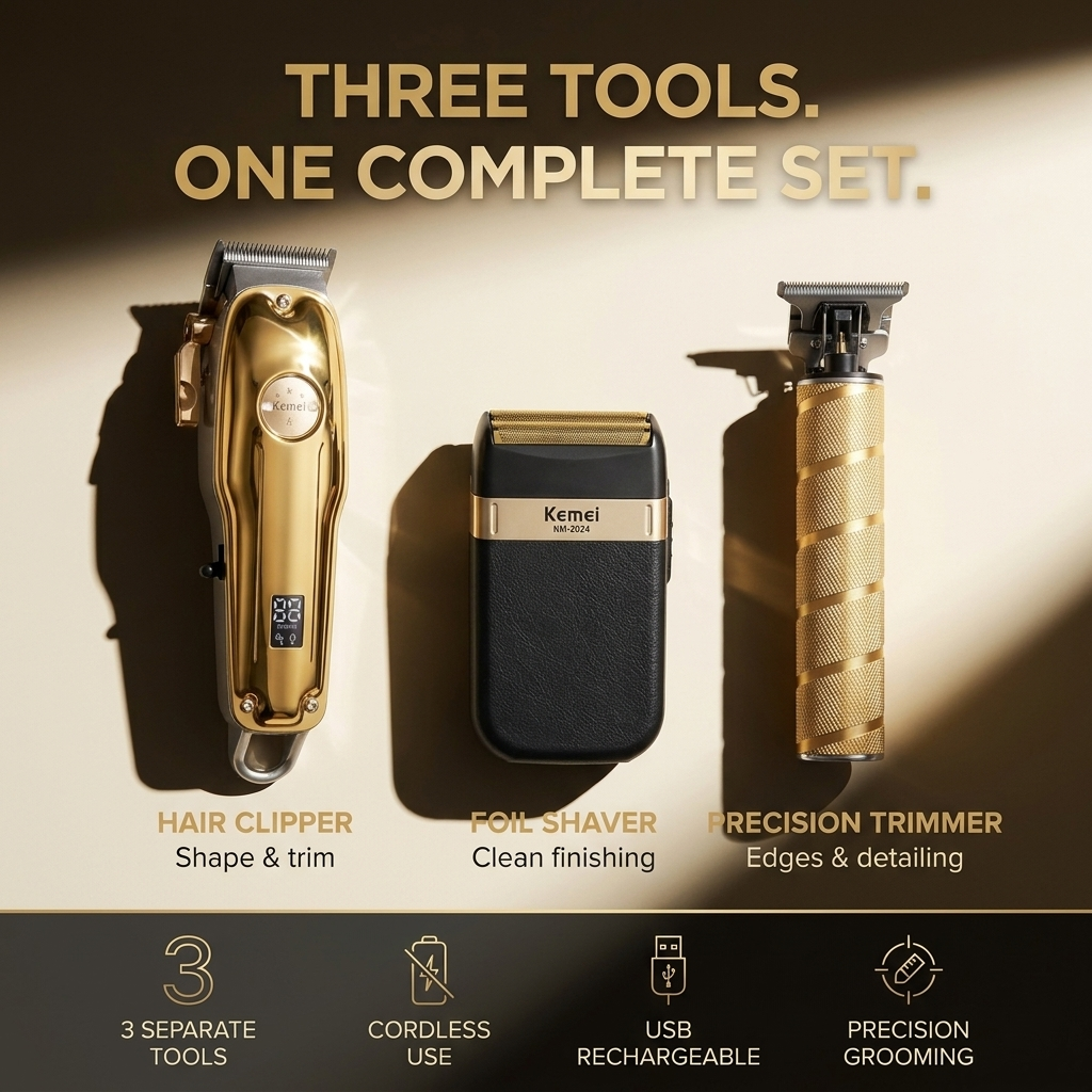 Tondeuse Set Heren 3-delig – Draadloze Haartrimmer, Baardtrimmer & Foil Shaver VestraGear