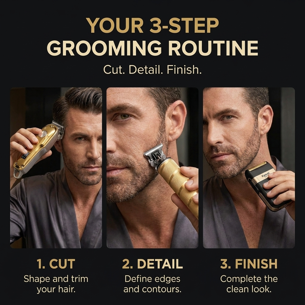 Tondeuse Set Heren 3-delig – Draadloze Haartrimmer, Baardtrimmer & Foil Shaver VestraGear
