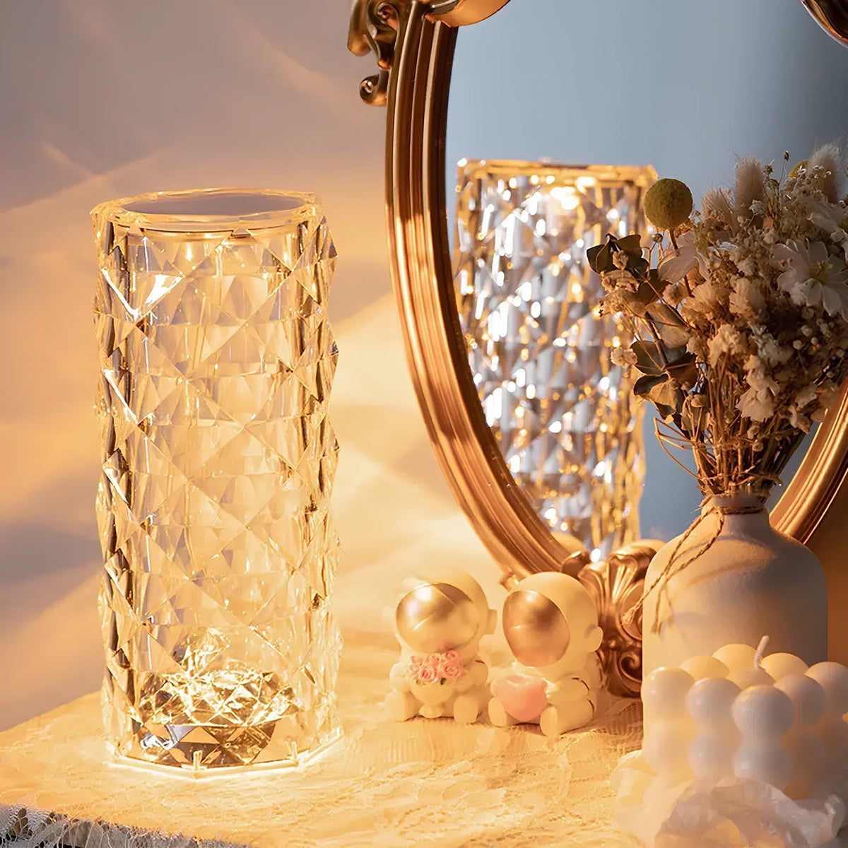 Aurora Kristallen Tafellamp – Dimbare oplaadbare LED lamp met 16 kleuren & touchbediening
