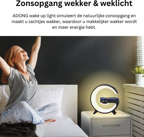 Wake Up Light Wekkerlamp – Zonsopgangsimulatie & Draadloos Opladen