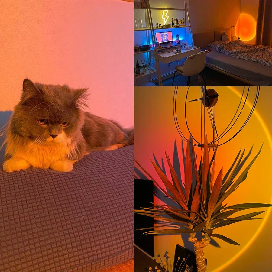 Solarya Sunset Lamp – 4 Kleurstanden, Dimbare LED & Sfeervol Warm Licht voor Elke Ruimte