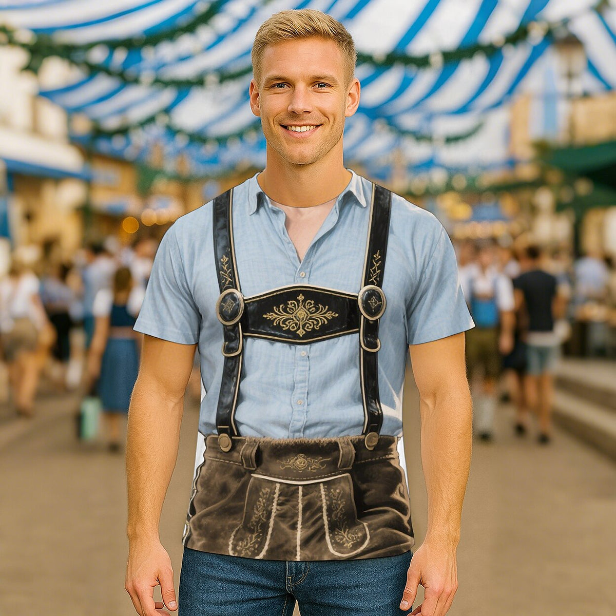 WiesnLook – Heren T-Shirt met Lederhosen-Print – Humorvolle Oktoberfest Outfit