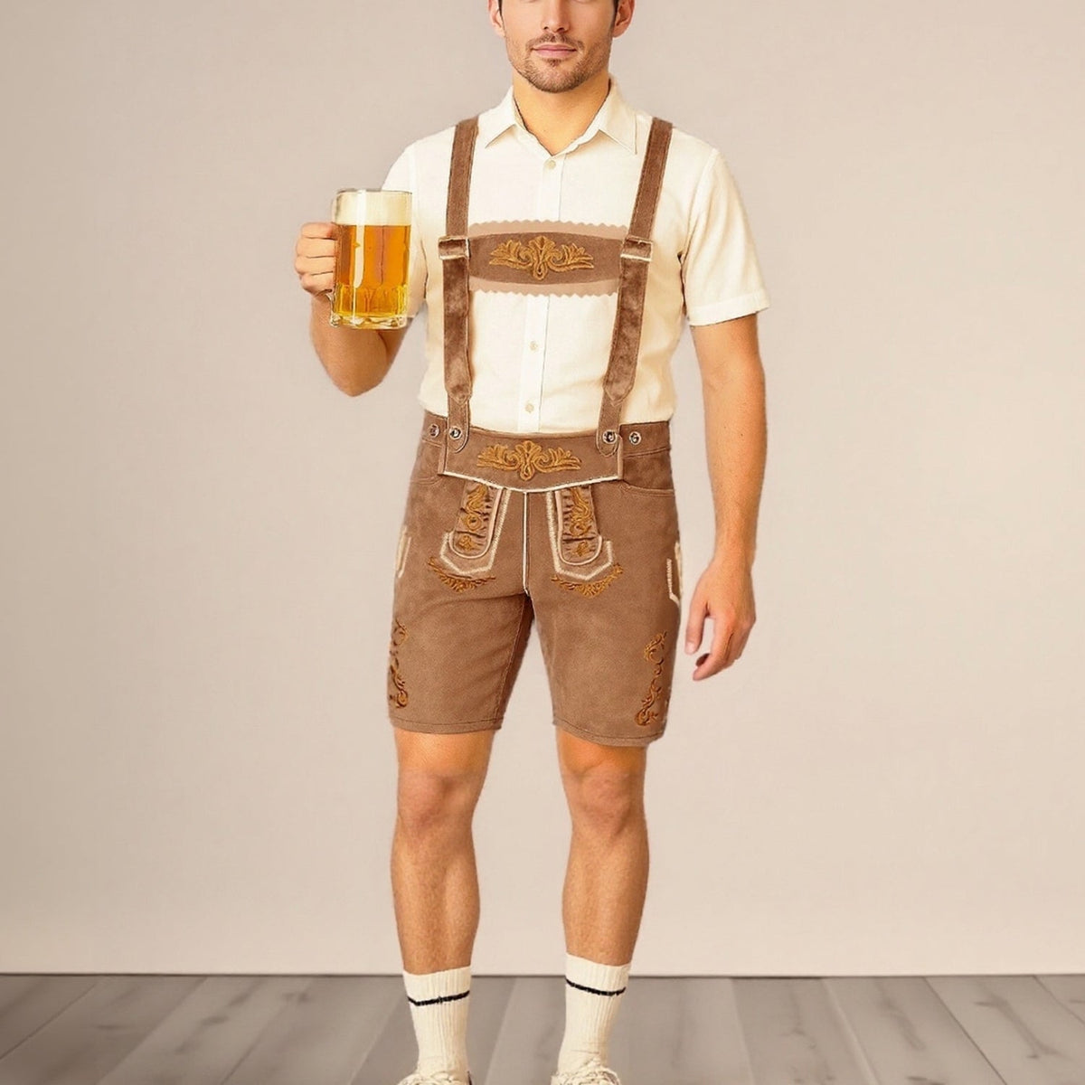 BergKraft – Heren Lederhosen-Shorts met Borduursel – Zwart of Bruin