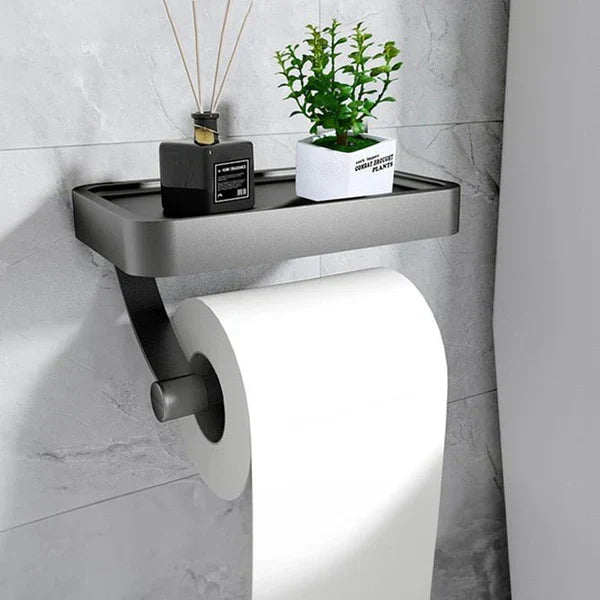 Veltrix Toiletrolhouder – Roestvrijstalen toiletrolhouder met plankje en geborsteld design