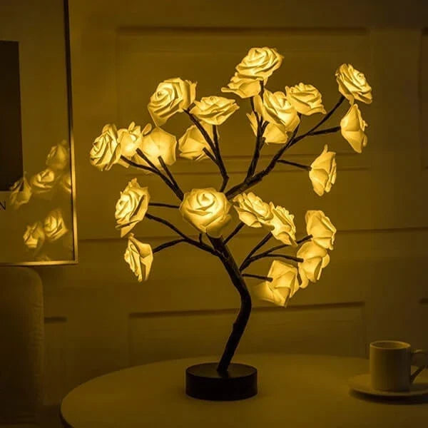 Lighted Rose Tree Lamp – Tabletop Tree With Glowing Rose Blossoms Tevako