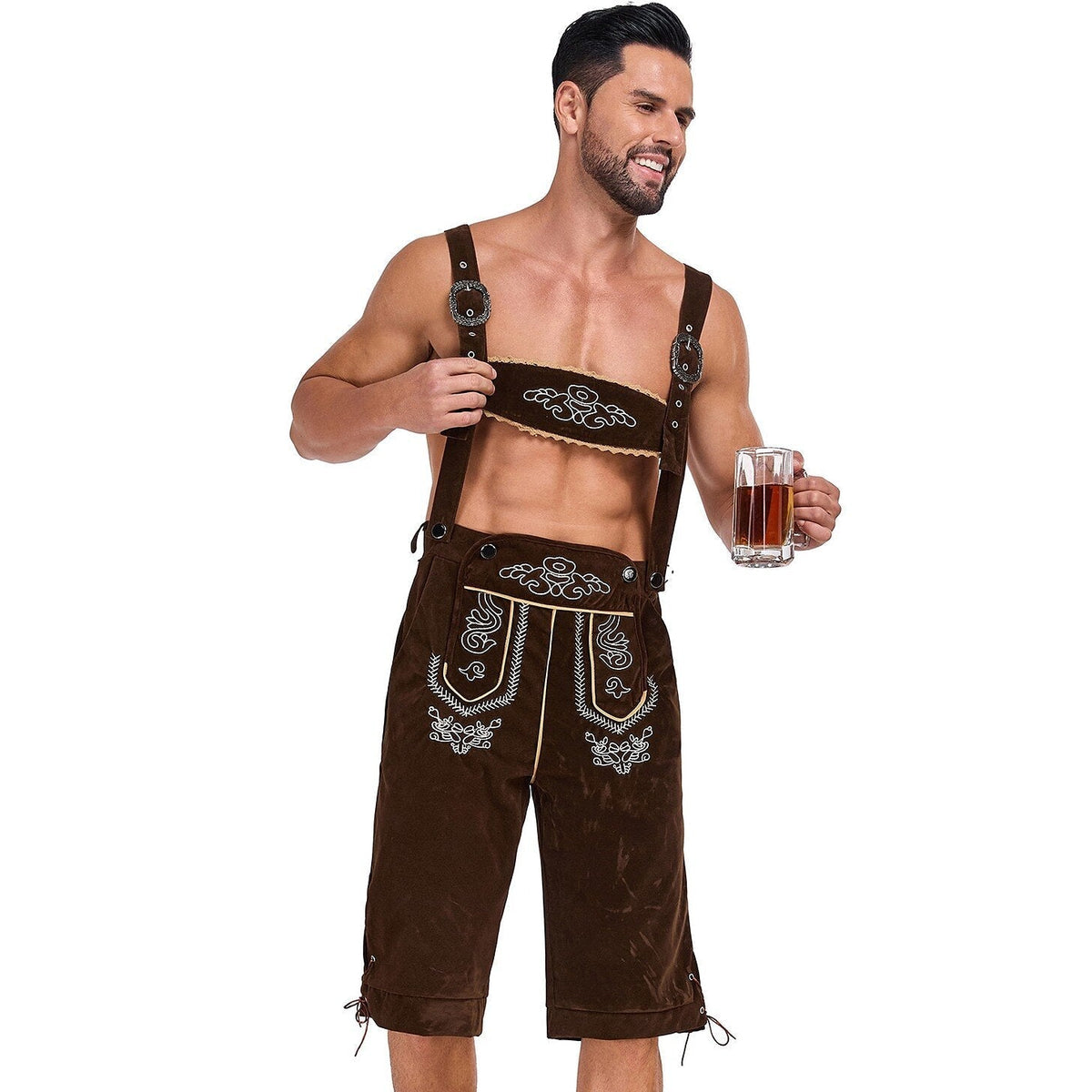 Bergkönig – Heren Lederhose met Borduursel & Bretels – Authentieke Oktoberfest Kleding