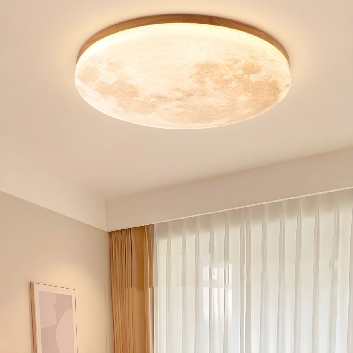 Lunaro Plafondlamp – Modern Rond Design van Massief Hout met Warme LED-Verlichting