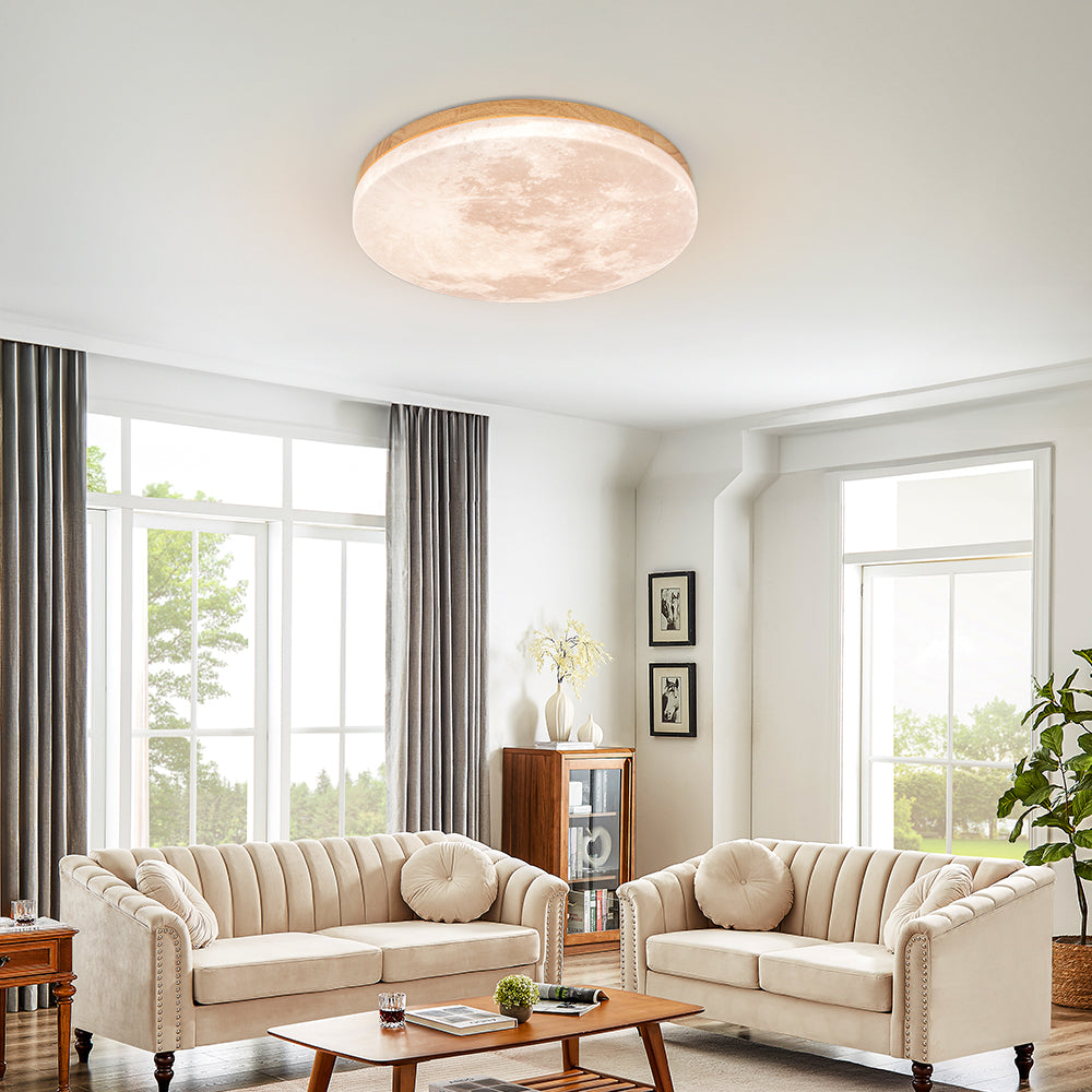 Lunaro Plafondlamp – Modern Rond Design van Massief Hout met Warme LED-Verlichting