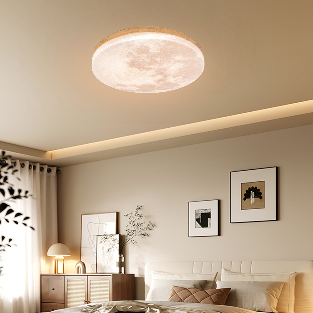 Lunaro Plafondlamp – Modern Rond Design van Massief Hout met Warme LED-Verlichting