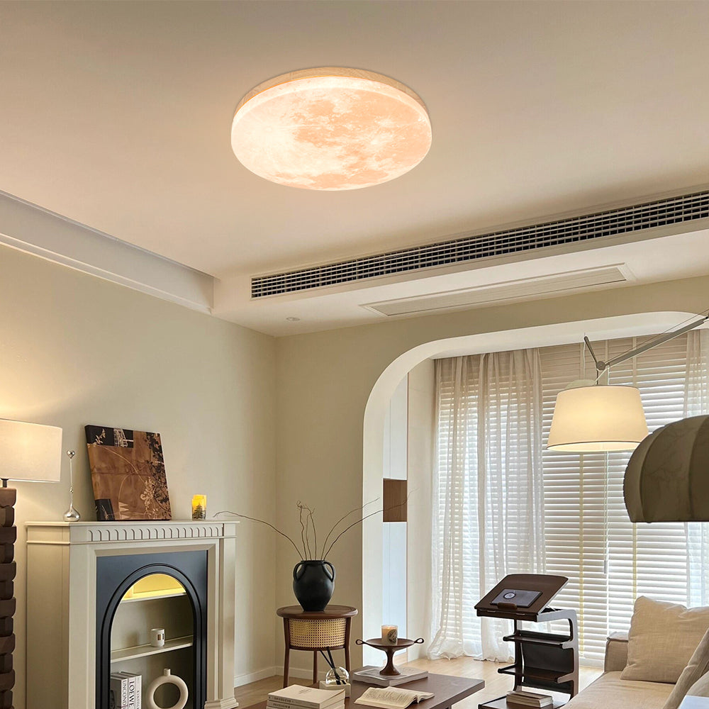Lunaro Plafondlamp – Modern Rond Design van Massief Hout met Warme LED-Verlichting