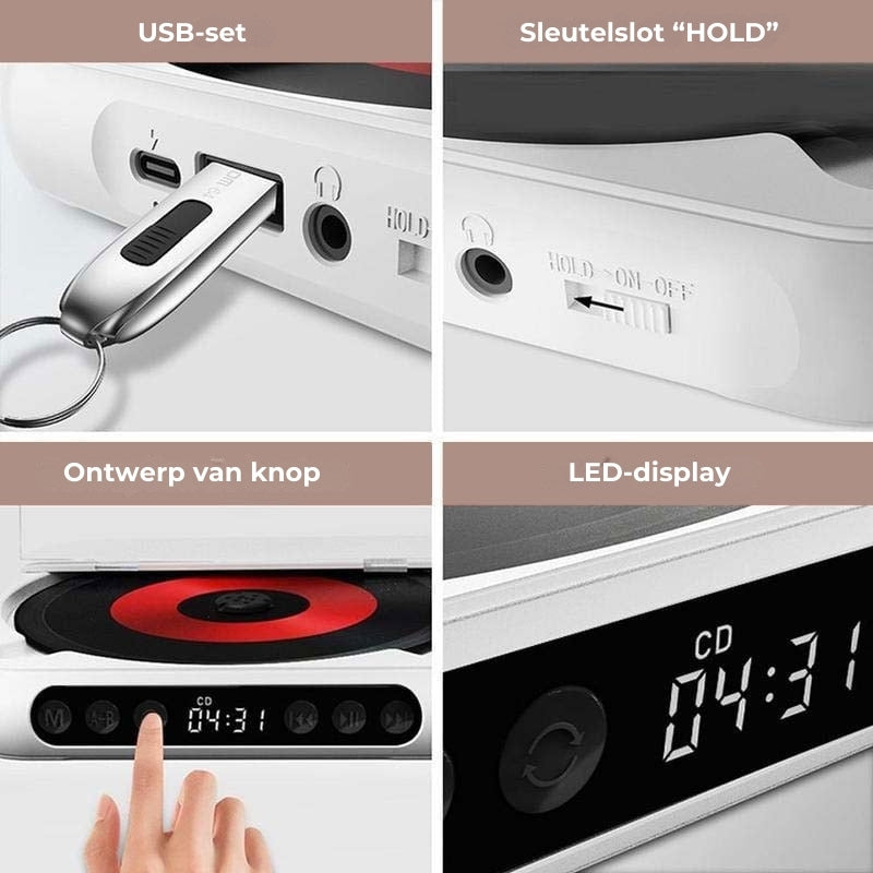 Draagbare CD Speler – Bluetooth 5.3, Oplaadbare Batterij & Compact Design
