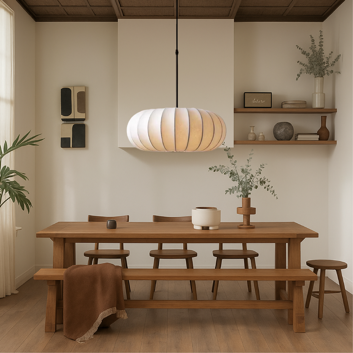 Verona Hanglamp – Handgemaakte Zijden Kap met Warm Licht & Minimalistisch Design