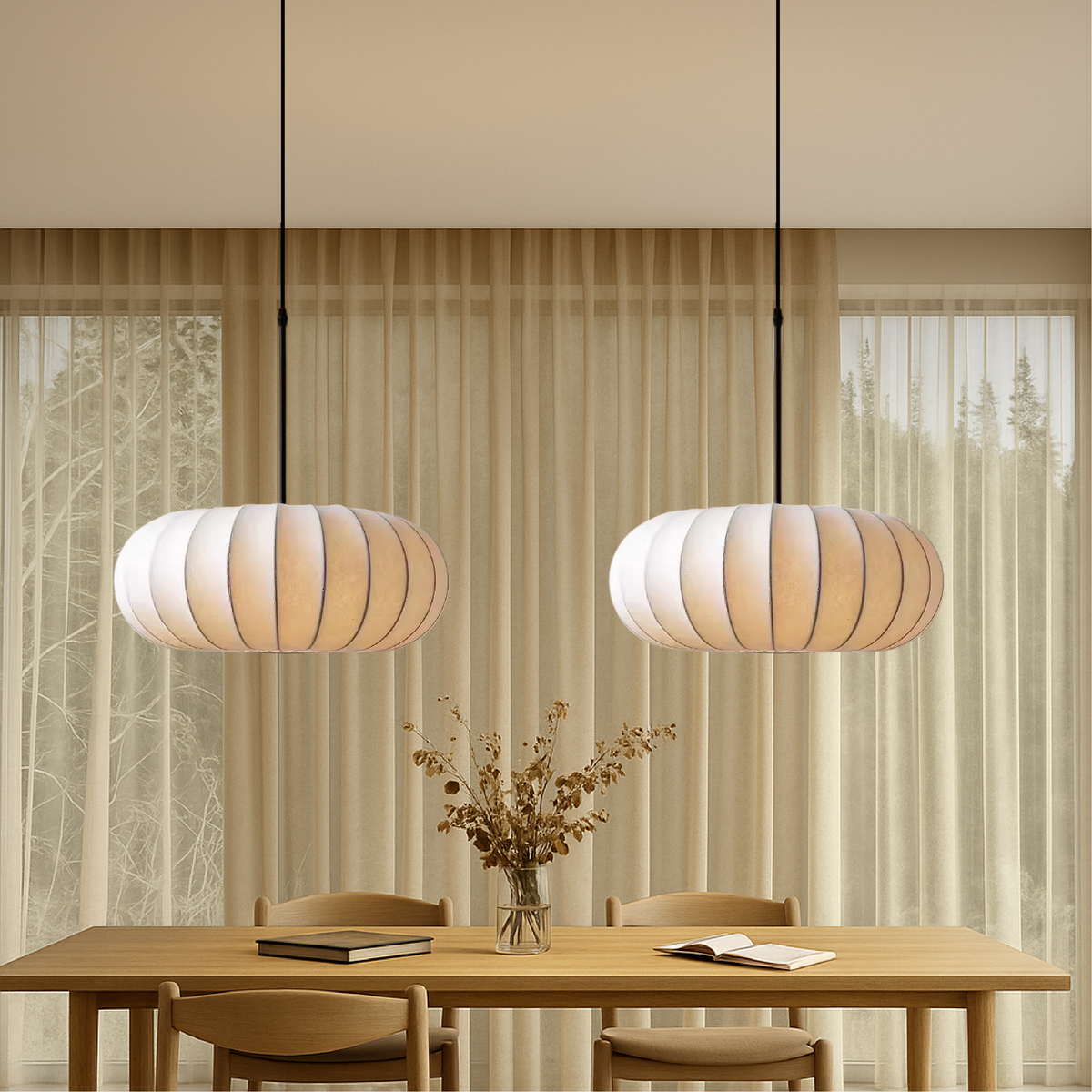 Verona Hanglamp – Handgemaakte Zijden Kap met Warm Licht & Minimalistisch Design