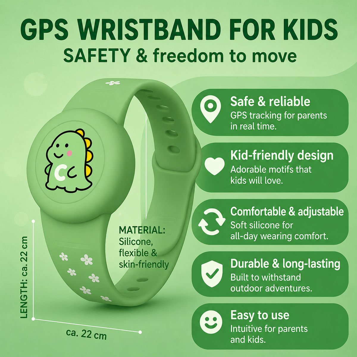 AirTag Armband Kinderen | Locatie van je Kind Volgen via Zoek Mijn | Verstelbaar Siliconen Polsbandje | Voor School, Speeltuin & Vakantie | Sansoti 1