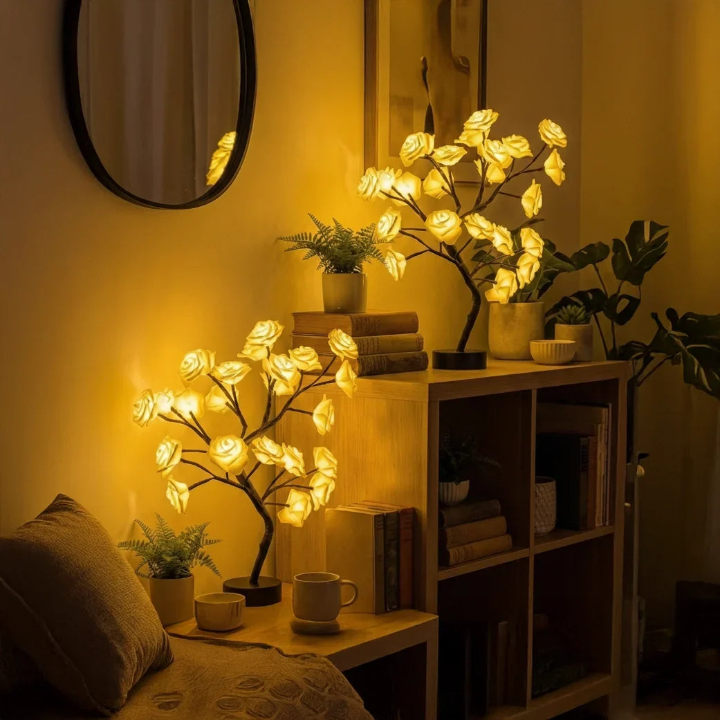 Lighted Rose Tree Lamp – Tabletop Tree With Glowing Rose Blossoms Tevako