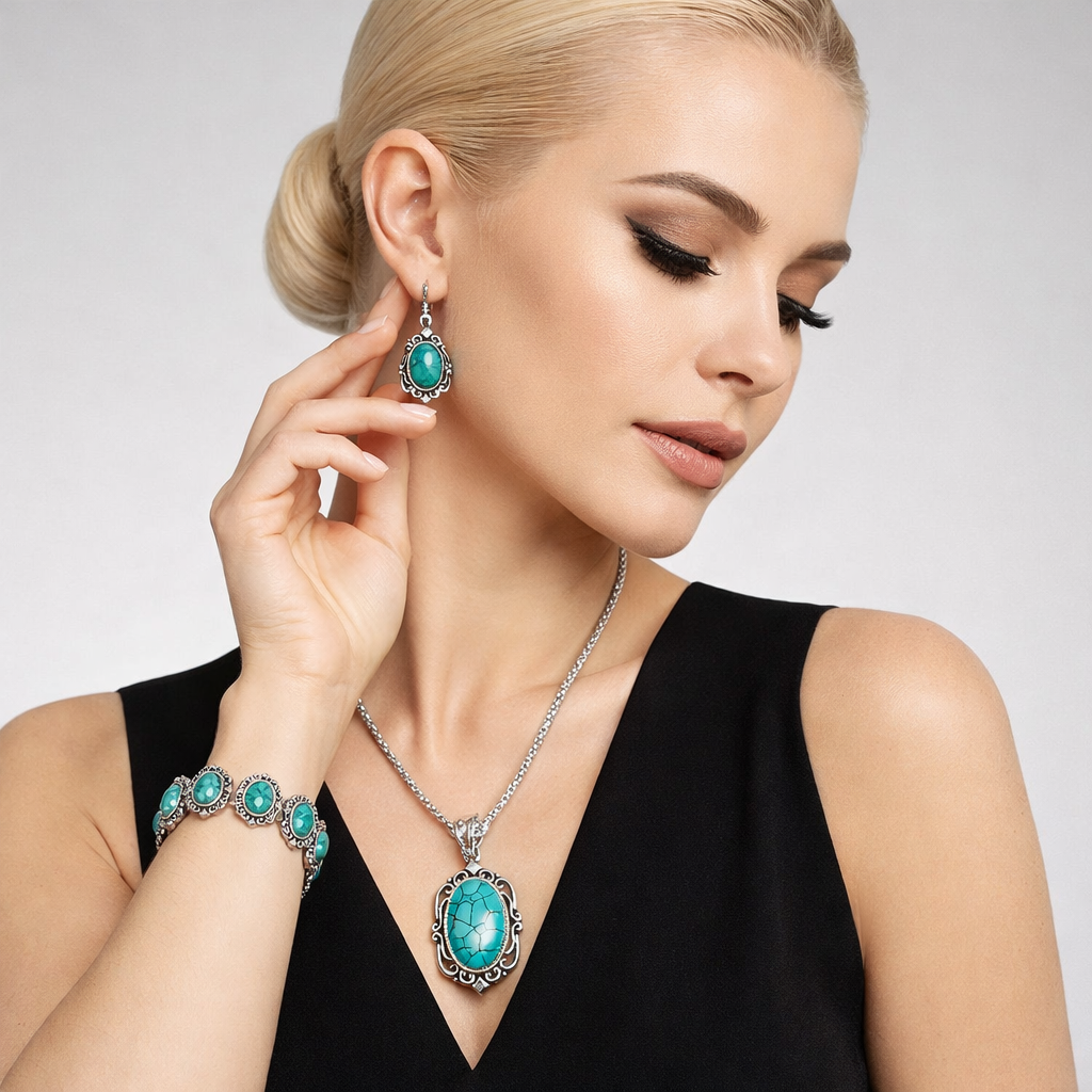 Vintage Sieradenset Dames – 3-Delige Set met Armband, Ketting & Oorbellen