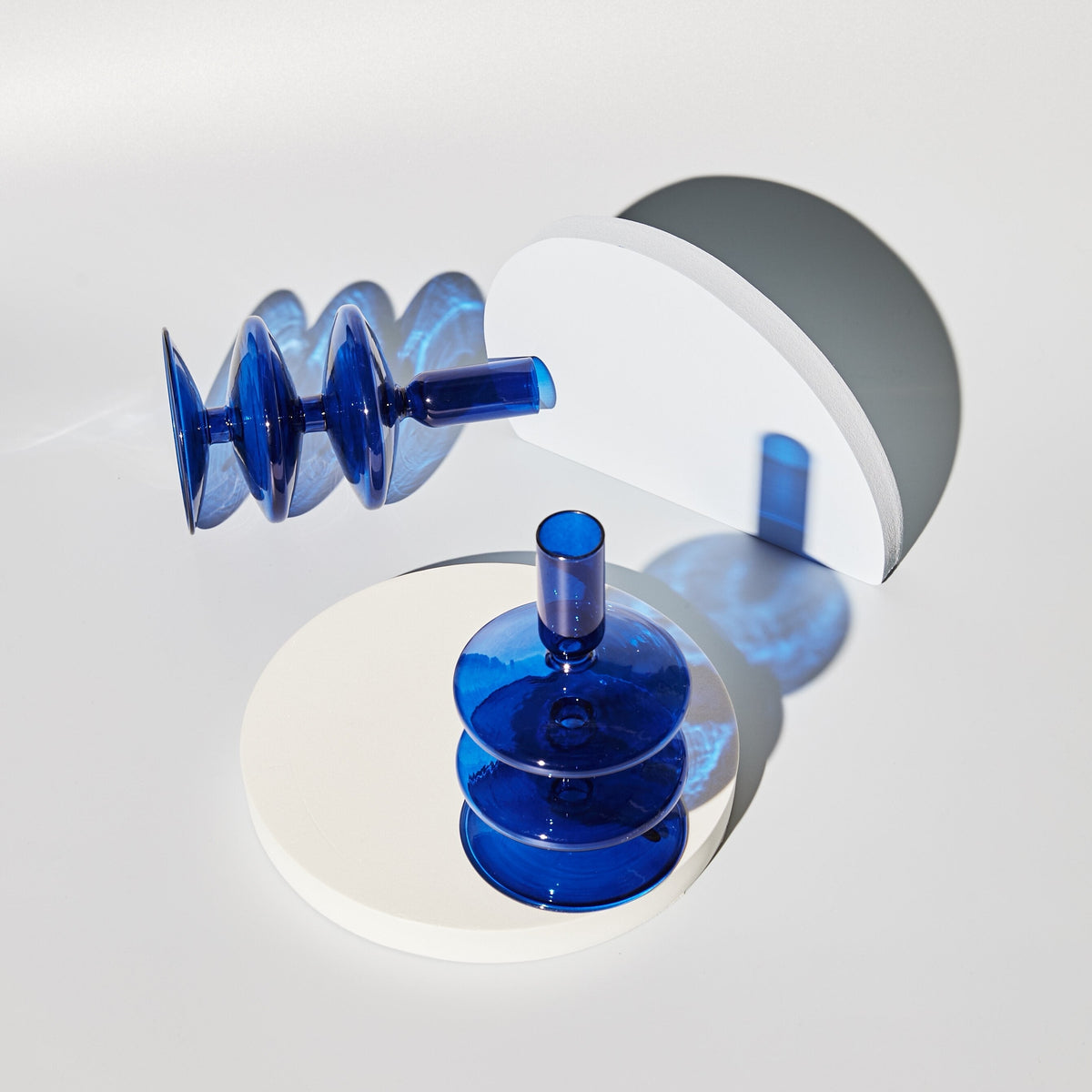 Lumivida Glazen Kandelaar – Handgeblazen Borosilicaat in Kobaltblauw
