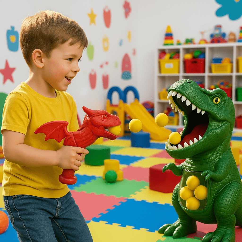 DINOPOP BLASTER – Dinosaur shooting game for children with soft foam balls & target board Bolendo