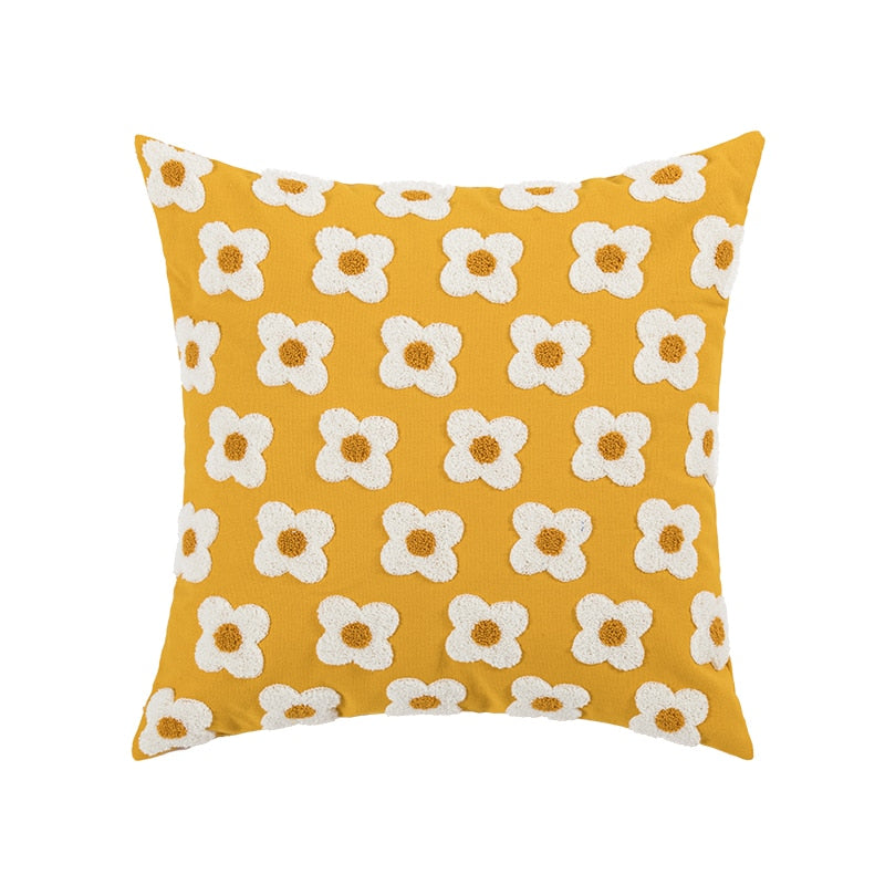 Floriva Daisy Kussenhoes – Geborduurd Katoen met Bloemenmotief in Meerdere Kleuren