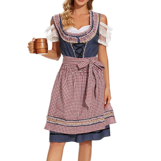 Almrausch – Katoenen Dames Dirndl met Ruit & Schort – Traditioneel & Modern