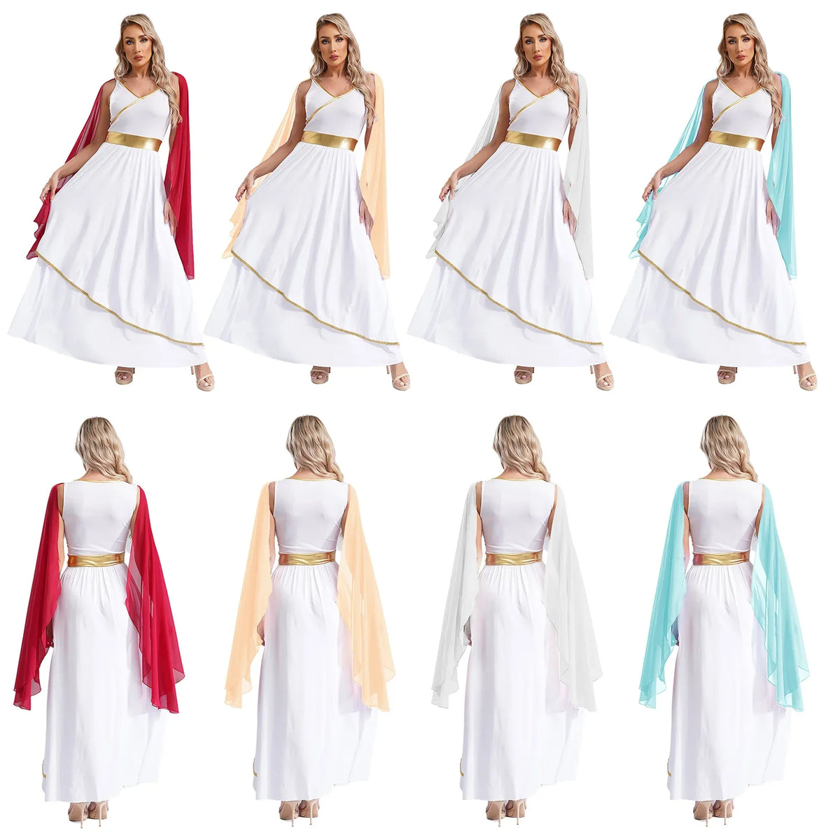 Dames Jurk Mouwloos met V-hals en Gouden Accenten voor Cosplay en Feest 4