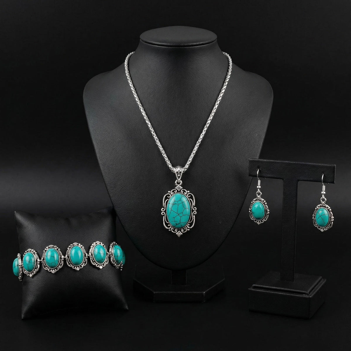 Vintage Sieradenset Dames – 3-Delige Set met Armband, Ketting & Oorbellen