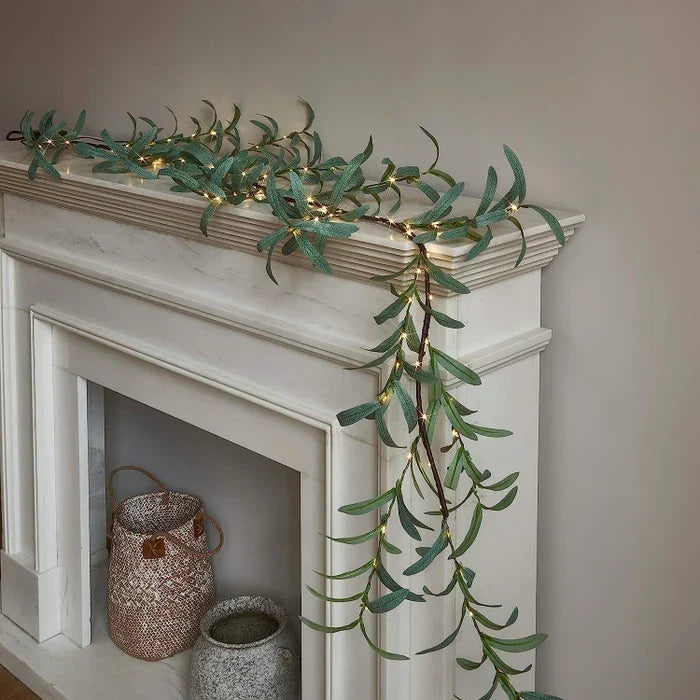 Lighted Olive Branch – Artificial Olive Stems Woven with Twinkling Fairy Lights Tevako