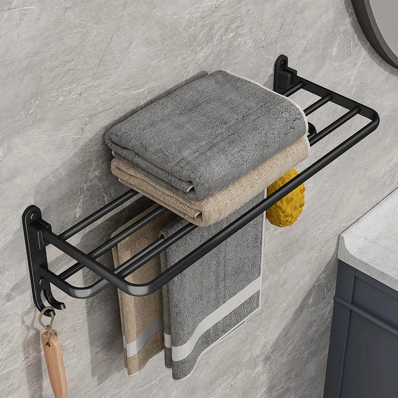 Toweluxe Inklapbaar Handdoekenrek Zwart – Ruimtebesparend & Modern