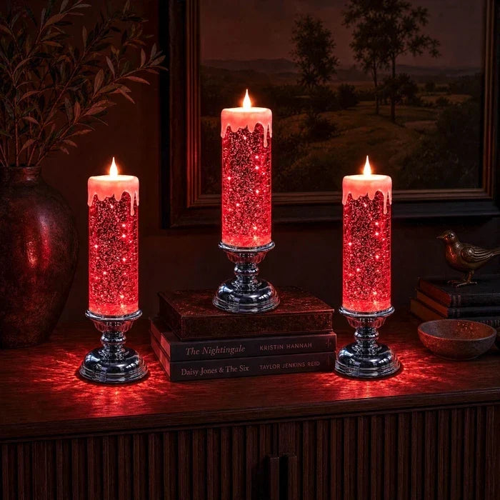 LED Glitter Candle – Flameless Candle with Swirling Glitter and a Warm Glow Tevako