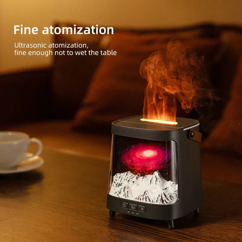 AeroGlow Galaxy Flame Diffuser – Aroma Vernevelaar met Warm Licht & Afstandsbediening